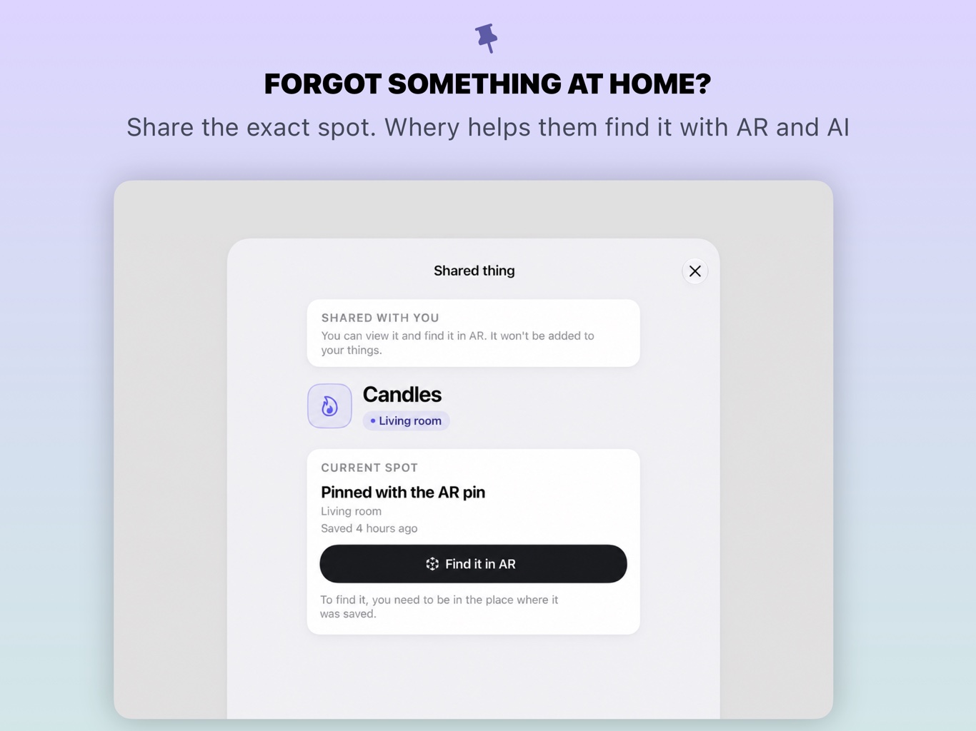 Whery on iPad: a shared thing with its AR pin