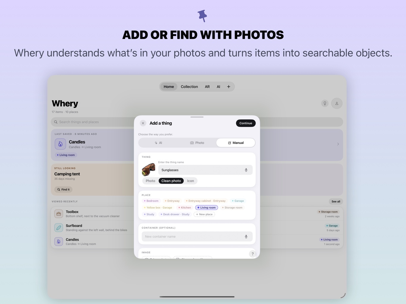 Whery on iPad: adding a thing from a photo