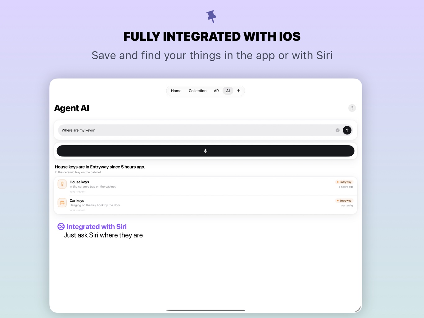 Whery on iPad: asking where the keys are, with Siri integration
