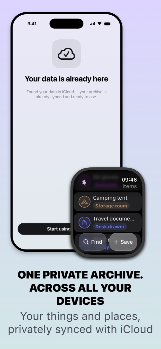 Whery on iPhone and Apple Watch: the archive already synced through iCloud